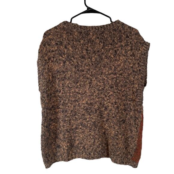 Cassidy Brown Earthy Patchwork Short Sleeve Linen Blend Knit Sweater Women Sz L - Picture 2 of 6